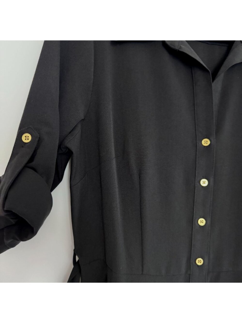 Sharagano Women Button Front Belted Shirt Roll Tab Sleeve Dress Size 12 - Picture 8 of 8